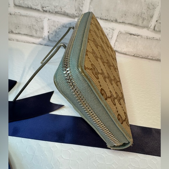 GUCCI Guccissima Mayfair GG Leather Long Wallet Baby Blue Trim - Picture 6 of 10